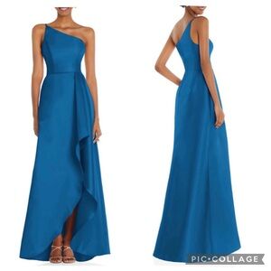 Alfred Sung D831 One Shoulder Slit Maxi Gown Classic Blue 8